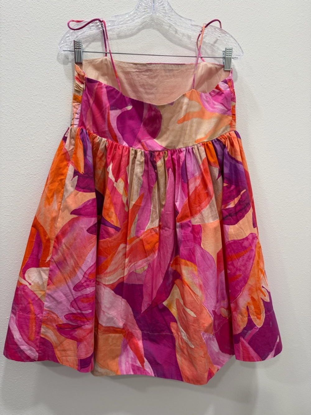 H&M Flirty Floral Print Mini Dress Pink Orange Purple 100% Cotton Size M - Picture 8 of 11